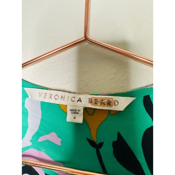 VERONICA BEARD Green Floral Printed Silk Ruched Ruffled Maria Dress Size 4 - Picture 9 of 16